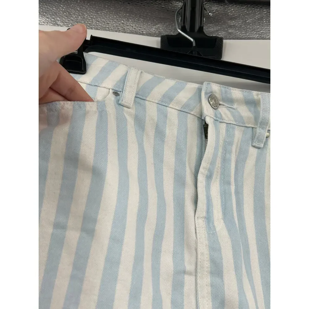PacSun Striped Denim Mini Skirt Size 27 Blue White 100% Cotton Raw Hem Beachy